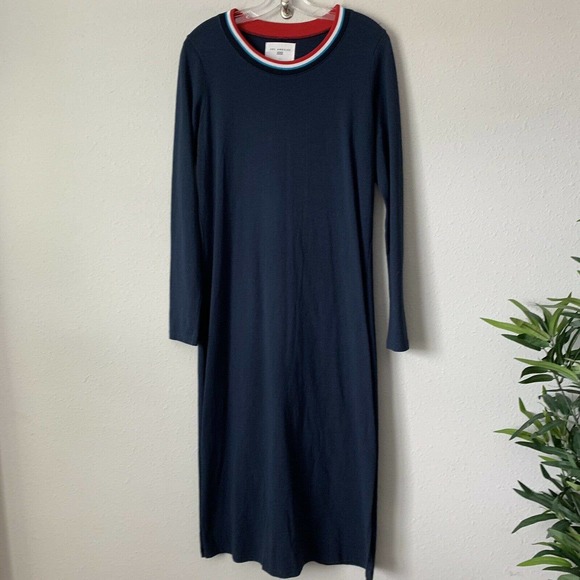 Sol Angeles Long Sleeve Jersey Blue Striped Collar Midi Dress - Picture 2 of 4